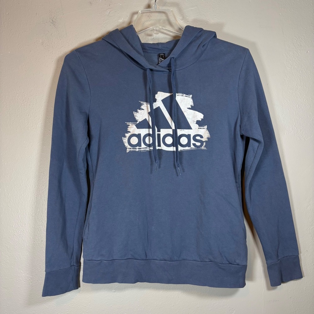 Adidas Womens Blue Brushstroke‎ Logo Pullover Hoodie FT1516 Medium